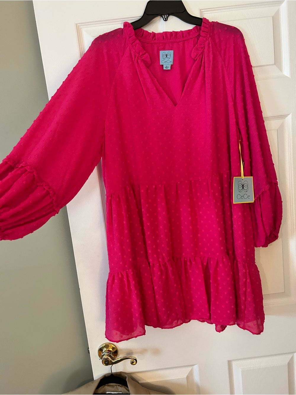CeCe Hot Pink Tiered Swiss Dot Tunic - Picture 5 of 6